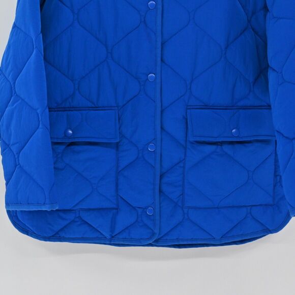 ZARA Jacket Womens Size M Cobalt Blue Quilted Oversized Collarless Utility Retro - Picture 3 of 13